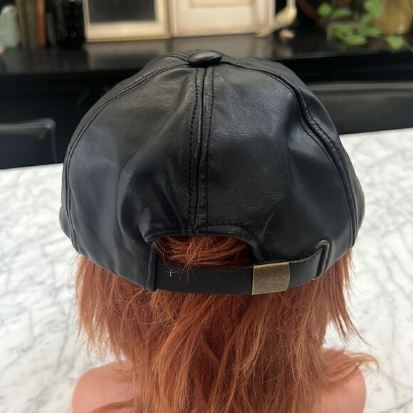 90’s Hip-Hop GENUINE LEATHER HAT CAP BLACK ONE SIZE FITS MOST - Picture 4 of 8